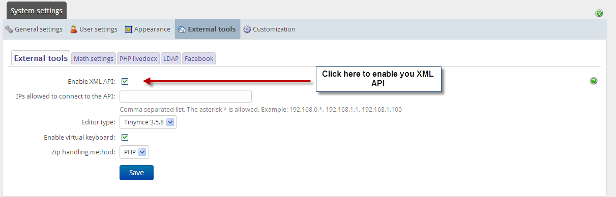 Activating your XML API in your eFront system